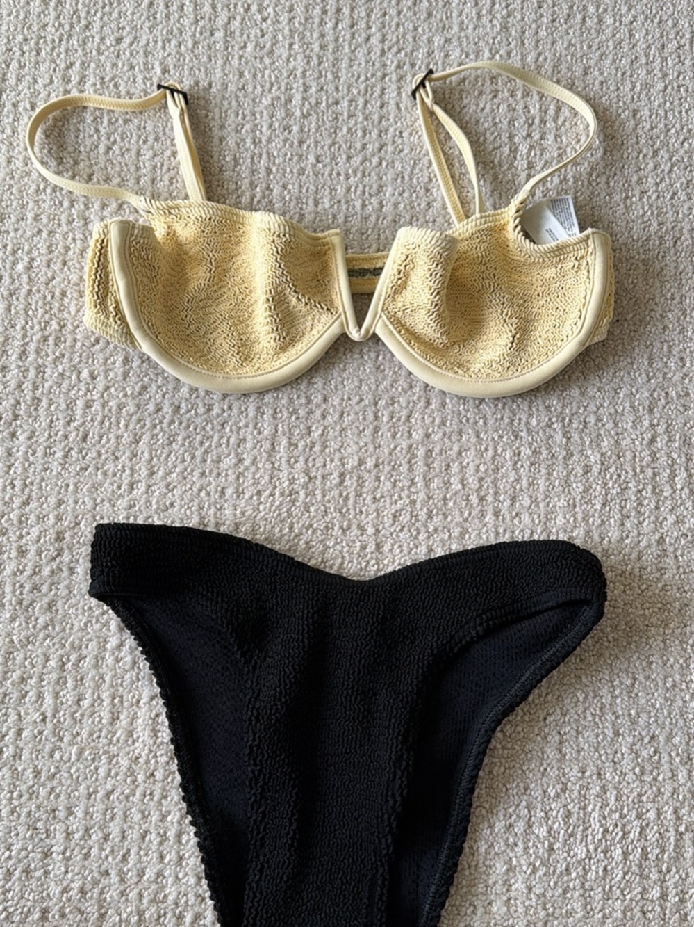 bond-eye Yellow and Black Textured Bikini Set